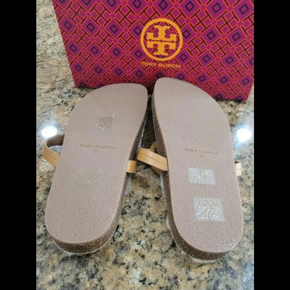 Tory Burch Miller Cloud Shearling Leather Sandal Thongs Shoe Carmel 10 New $268 - Picture 8 of 9